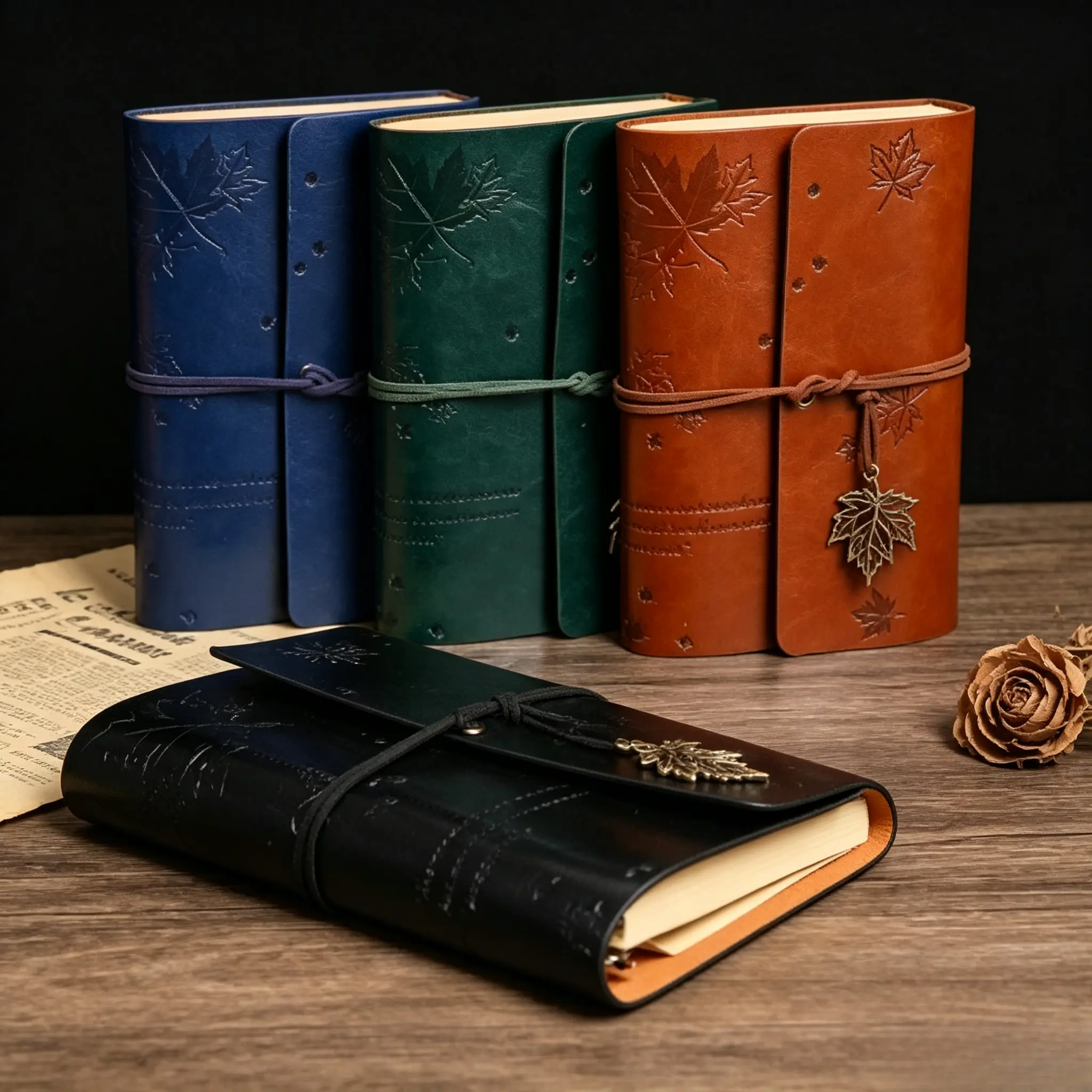 Vintage Maple Leaf A6 Travel Journal – Portable Mini Notebook for Writing, Sketching & Daily Notes, Cute Refillable Pocket Planner with Kraft Paper Pockets, Perfect Back-to-School & Gift for Students