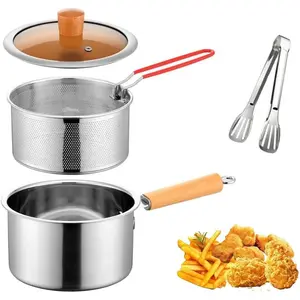 Small 2.5L Stainless Steel Deep Fryer Pot With Fry Basket and Lid, For 1-2 Person, Stove Top Cooking Pot For Frying Chicken Wings and Seafood