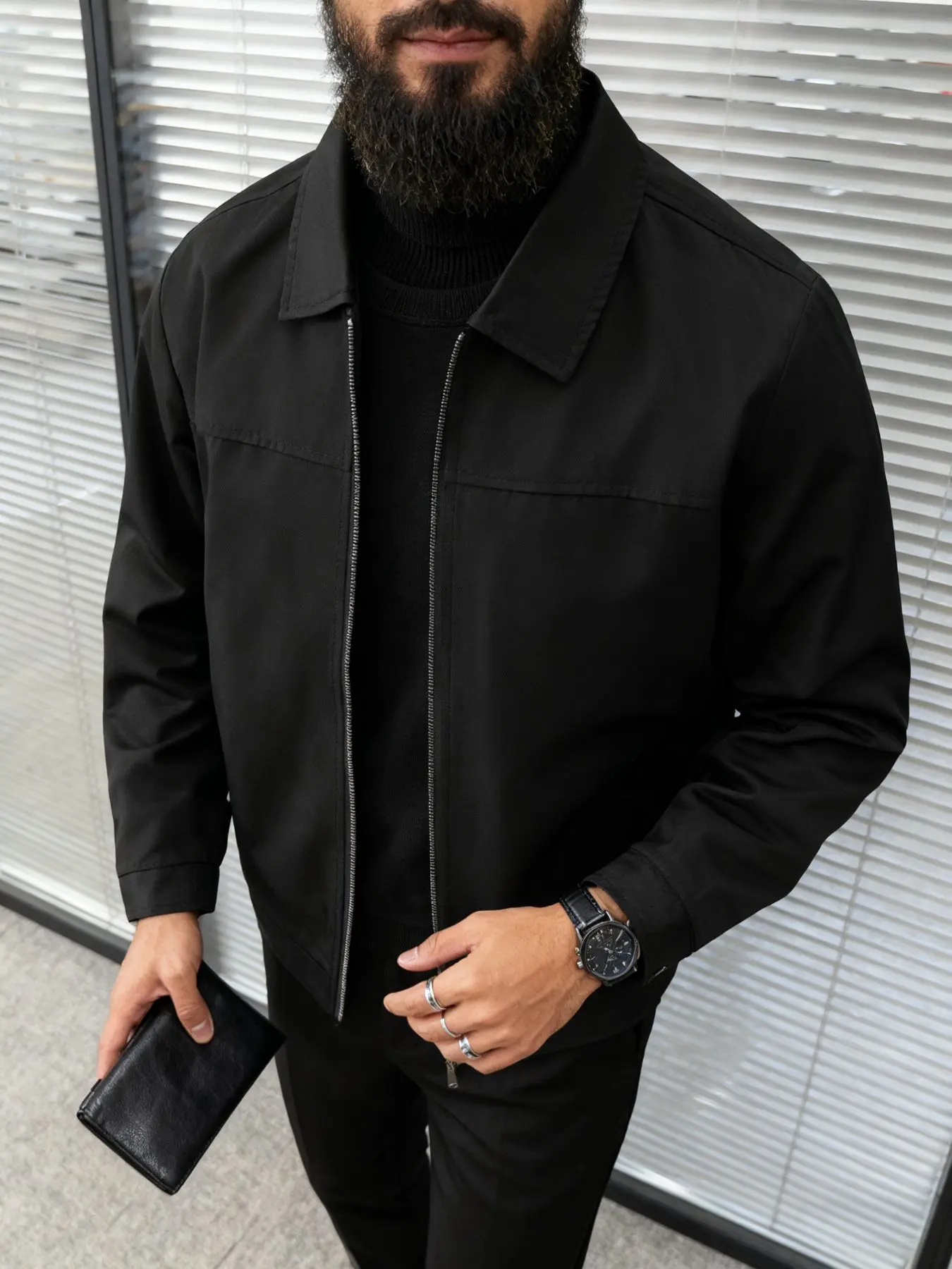 Men's collar casual jacket with zipper closure design, Casual Lapel Jacket, Business casual outerwear, Daily wear jackets, machine washable, 100% polyester fiber, easy to maintain, suitable for daily leisure, work travel - Spring and Autumn