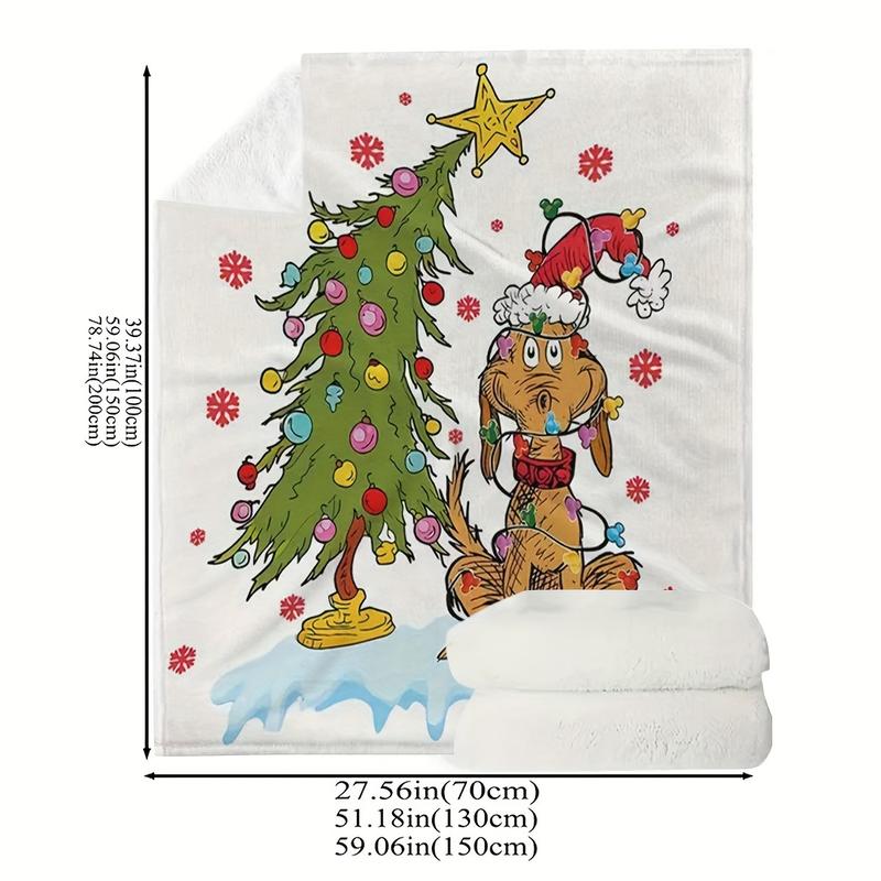 1pc Christmas Cartoon Green Monster Print Blanket, Soft and Comfortable Throw. Ideal for Decorating Rooms, Beds, Sofas, Offices & Cars on Thanksgiving or As A Gift, Holiday Decor, Home Accent Piece, Fun Print, Whimsical Pattern, Lightweight Blanket