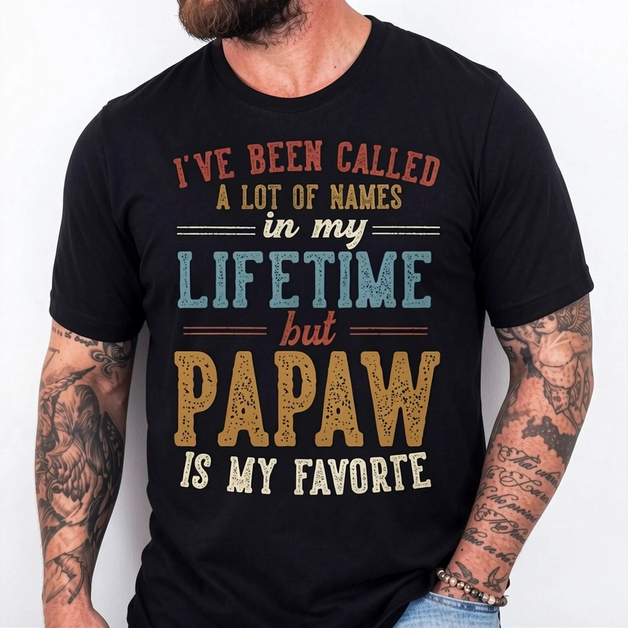 Papaw is My Favorite Name - Father's Day Papaw T-Shirt Pure Cotton Graphic Tees Menswear Top: Gifts for Men & Women