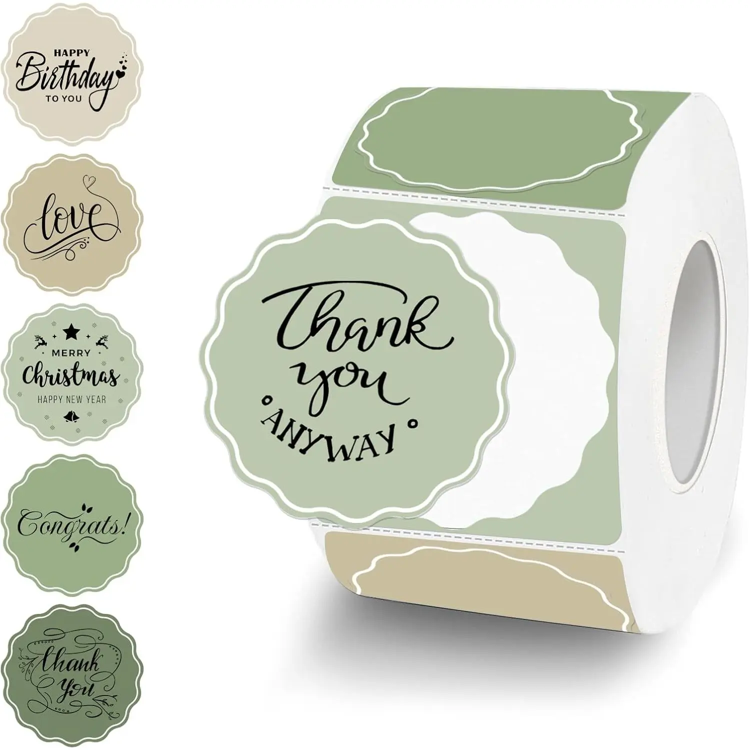 1.5x1.5" Oilproof Round Thermal Labels, Muted Green Flower Stickers for Small Biz, Thermal Printers, Logo Design, Baking, 1000 Sheets/1 Roll