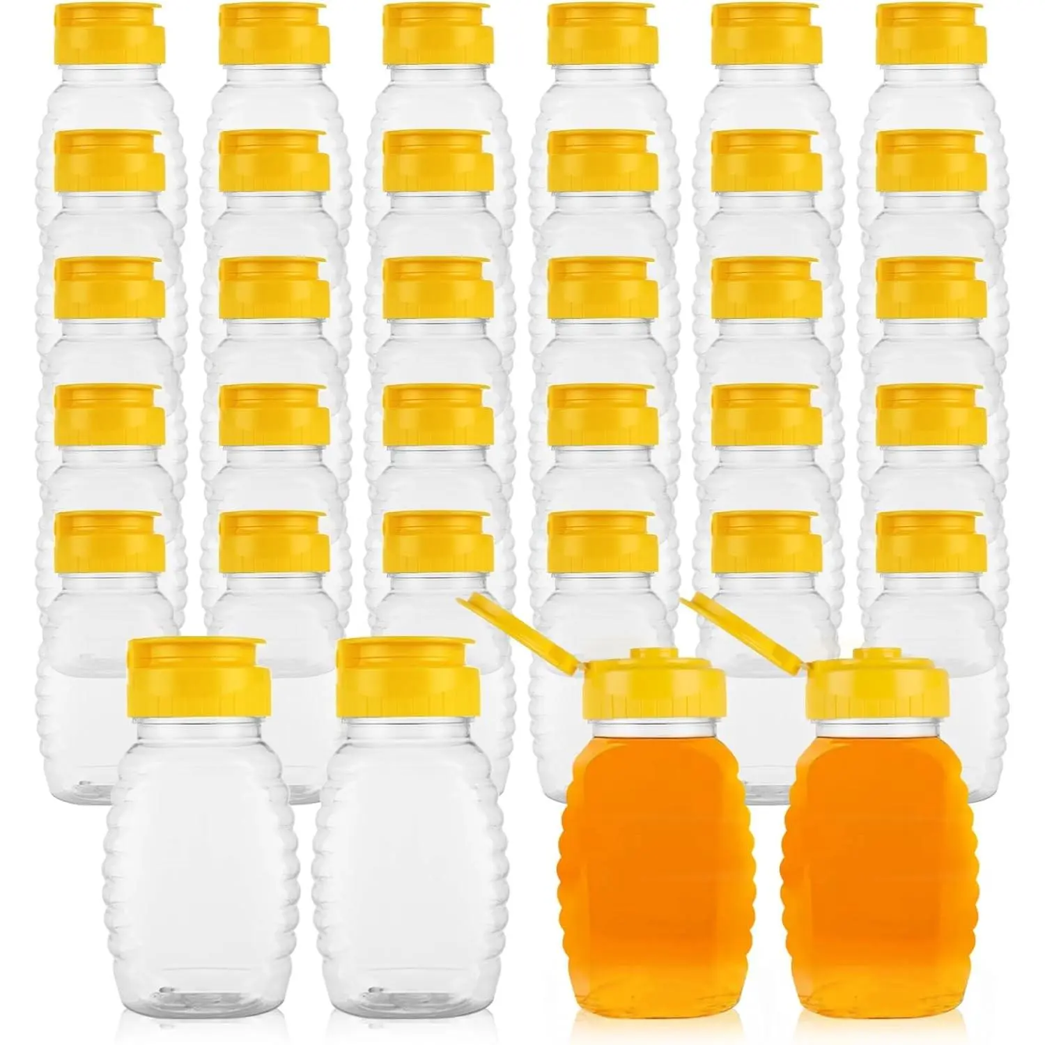 30PCS 8oz Plastic Honey Bottles Bulk Honey Jars Dispenser Containers with Yellow Flip Top Lid Squeeze Bottles for Honey Storing and Dispensing