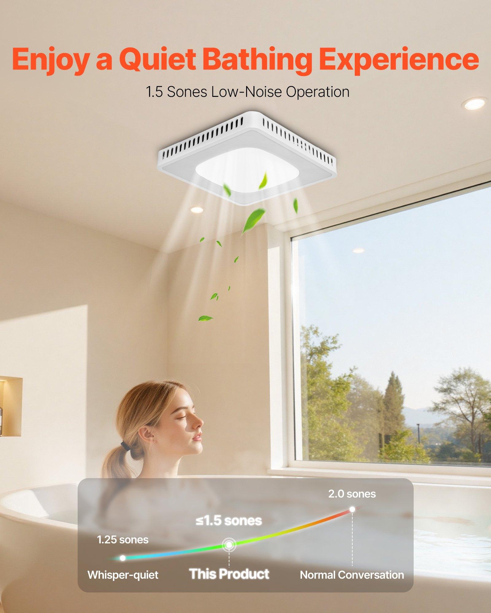 VEVOR Bathroom Exhaust Fan, 80-110-130 CFM Bathroom Vent with Seven Colors RGB Lights, 1.5 Sones Low-Noise, Premium DC Motor Ceiling Fan for KTV Laundry Room, Storage Room, Ventilation, White VEVOR Bathroom Exhaust Fan, 80-110-130 CFM Bathroom Vent with Seven Colors RGB Lights, 1.5 Sones Low-Noise, Premium DC Motor Ceiling Fan for KTV Laundry Room, Storage Room, Ventilation, White