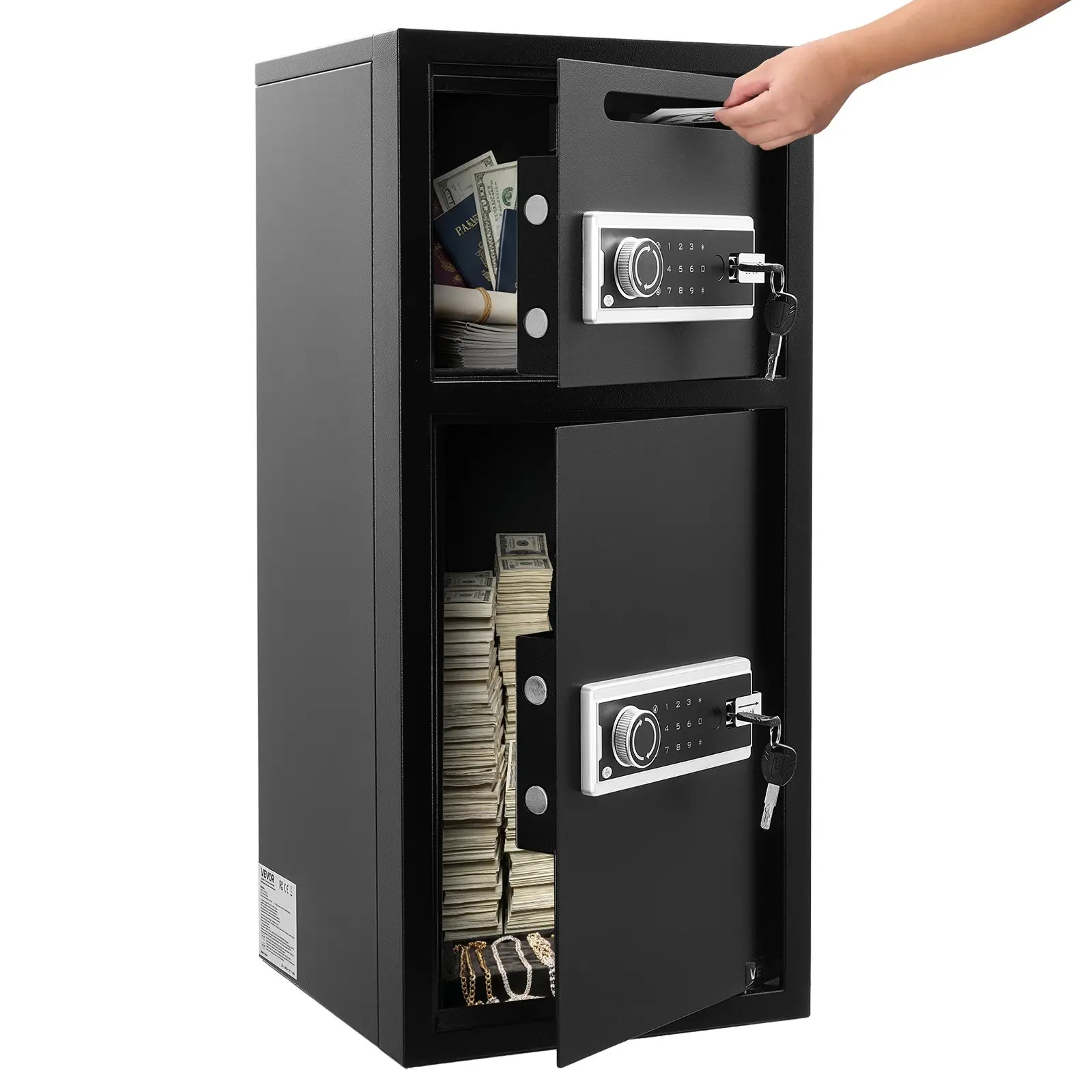 VEVOR Double Door Home Safe Box, 3.3 Cu. Ft Heavy-Duty Indoor Safe with Electronic Lock, Drill Install, Anti-Theft Keypad, Key Access, Drop Slot for Money, Firearm, Valuables, Black