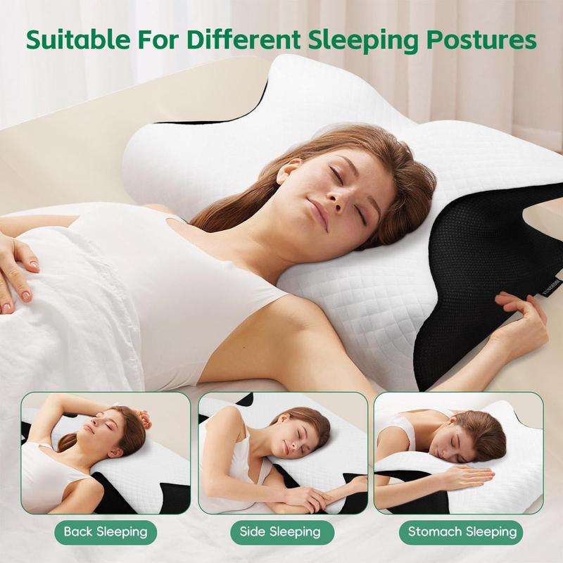 Orthopedic Memory Foam Neck Pillow, 1 Count Breathable Design Neck Pillow, Comfortable & Supportive Neck Pillow, Sleep Pillow for Side & Back Sleepers