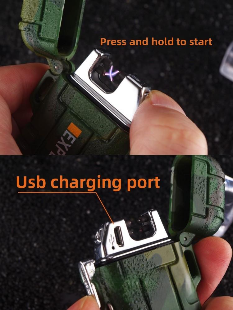 Flamingo F12 Waterproof Dual Arc Outdoor Camping Windproof Lighter USB Rechargeable Lighter