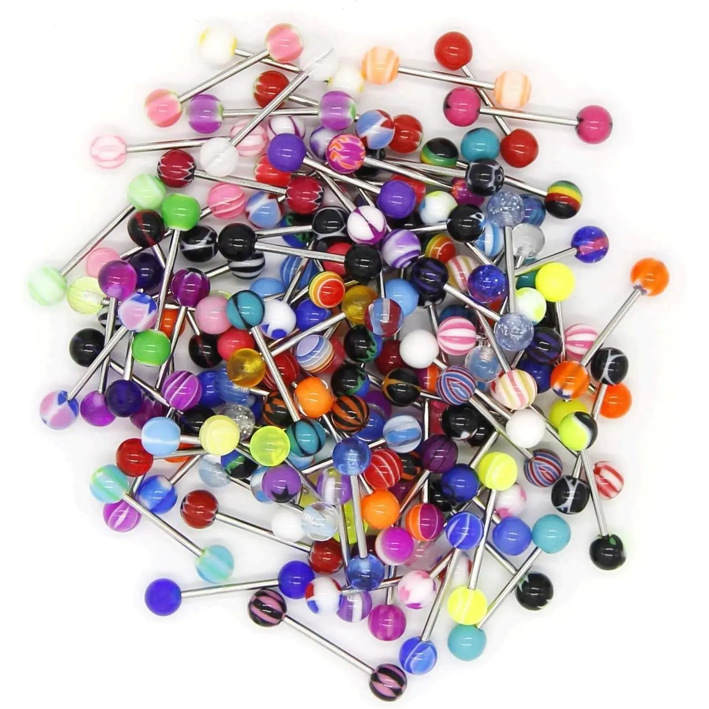 110 count Wholesale 14g Tongue Ring Barbells Stainless Steel Bar Tongue Rings  Colors for Women Man | 316L Stainless Steel &  Tongue   Set for Women, Removable Balls, 14G 16mm Barbell Tongue Rings