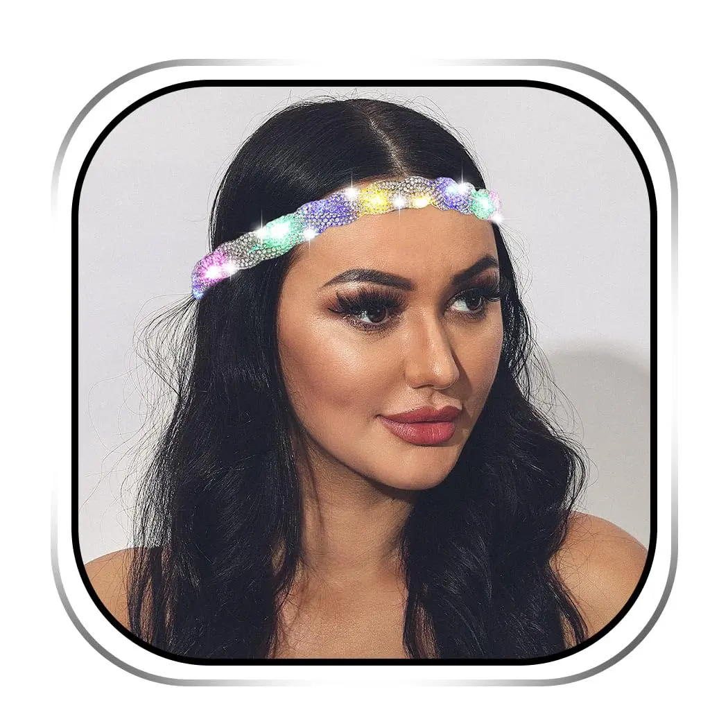 Light Up Rhinestone Headband Glow Disco Headpiece Hair Accessories |  Led Bling  Festival Hairband Glowing Disco Party  Hair  Accessories