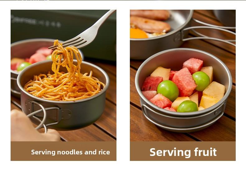Pure Titanium Camping Cookware Set Foldable Lightweight Outdoor Pot Pan for Backpacking Hiking Picnic Cooking with Soup Frying Pot