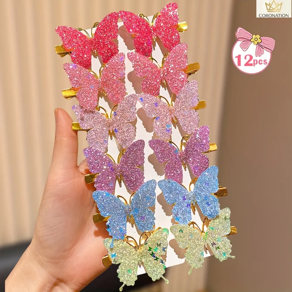 12PCS Shiny Butterfly Hair Clips for Girls, Y2K Aesthetic Colorful Hair Accessories, Cute Pink Butterfly Barrettes with Sparkling Design, Lightweight Easy-Clip Hair Pins for Women Kids, Perfect for School, Party, Birthday Gifts and Everyday Hairstyles