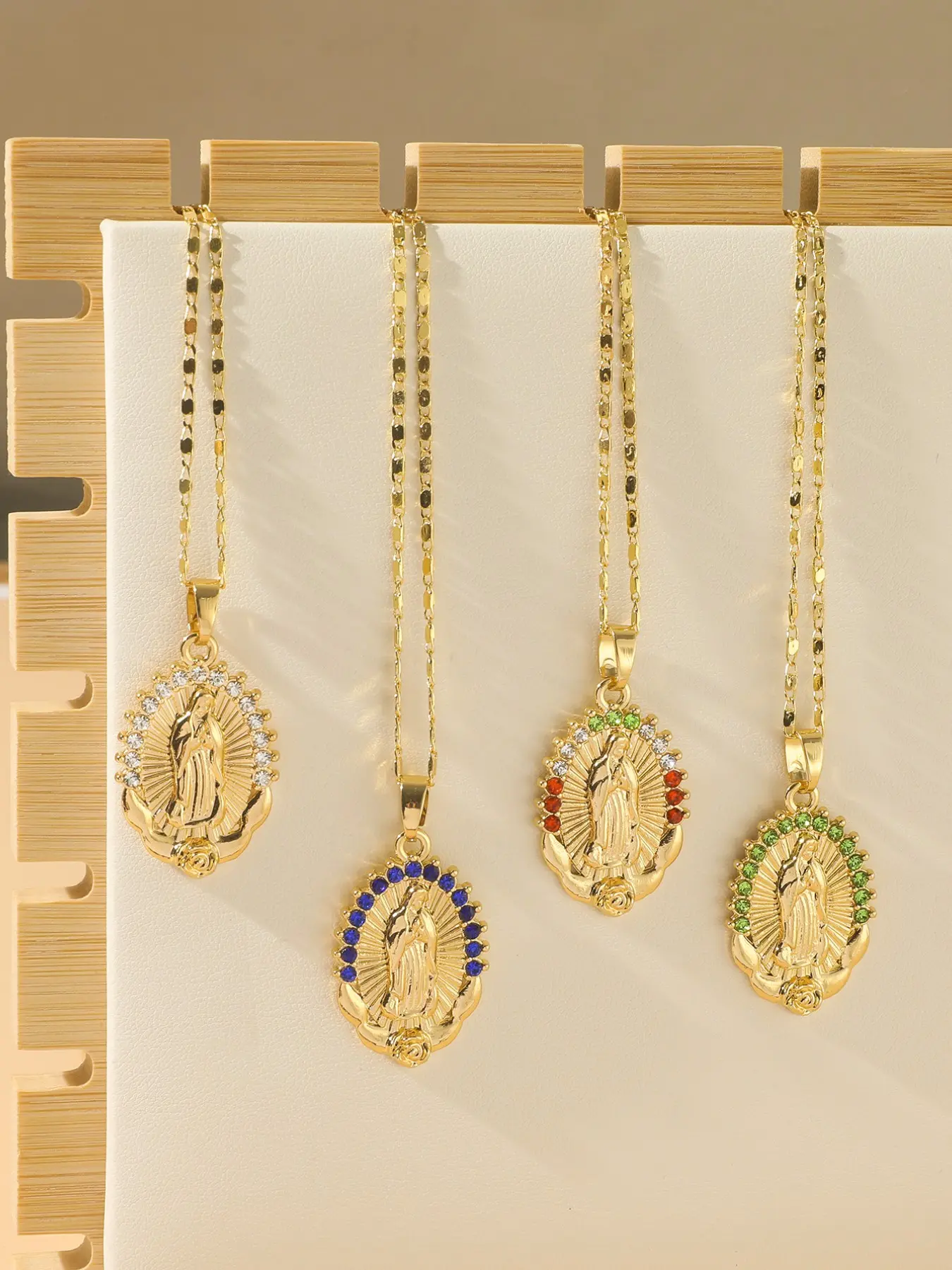 4-Piece Latin American Religious Rose Base Guadalupe Virgin Necklace, Saint Mary's Day Blessing, Easter Gift, Women's Faithful Amulet Jewelry