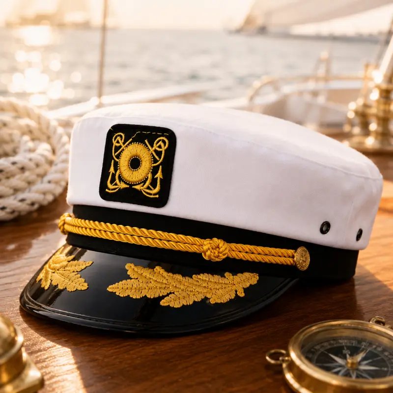 Unisex Adjustable Sailor Captain Hat with Gold Embroidery, Nautical Luxury Vibe, Lightweight Comfortable Structure, Adjustable Fit for Most Head Sizes, Halloween Costume Events, Party Costume Utility for Yacht Parties & Cosplay, Clothes, Aesthetic
