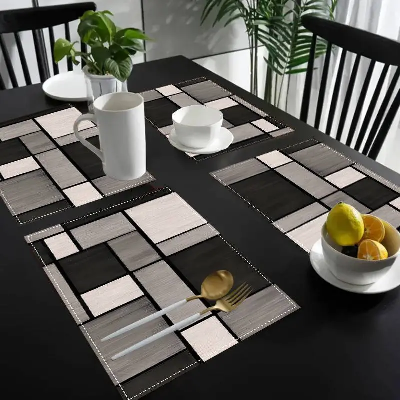 Simple Black White Grey Plaid Table Mats,4Pcs Rectangle Placemats 12x18inch Placemats Set Non Slip Heat Resistant for Kitchen Table Decoration