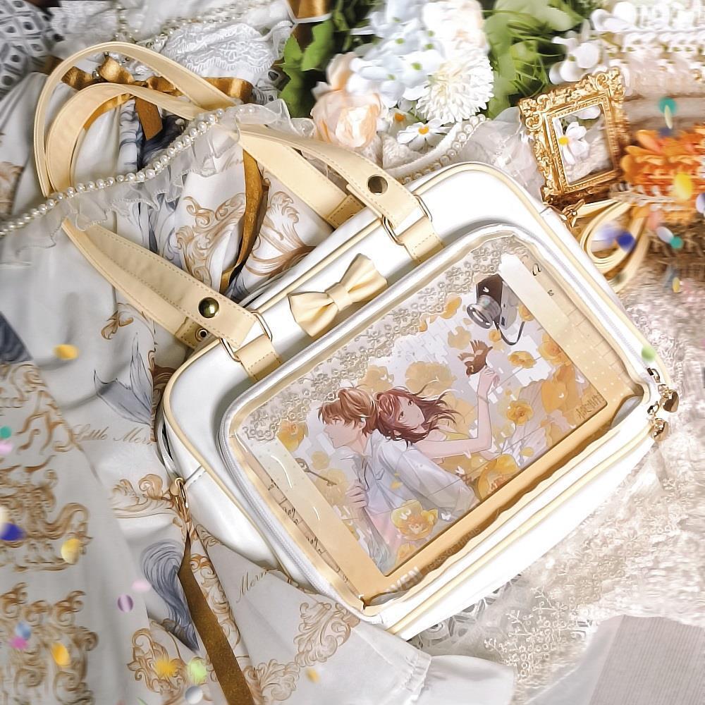 Y2K Cute Bow Ita Bag Girl Transparent Messenger Bag Women Fashion Shoulder Crossbody Bag Ladys DIY Badge Tote Bag Lolita Handbag