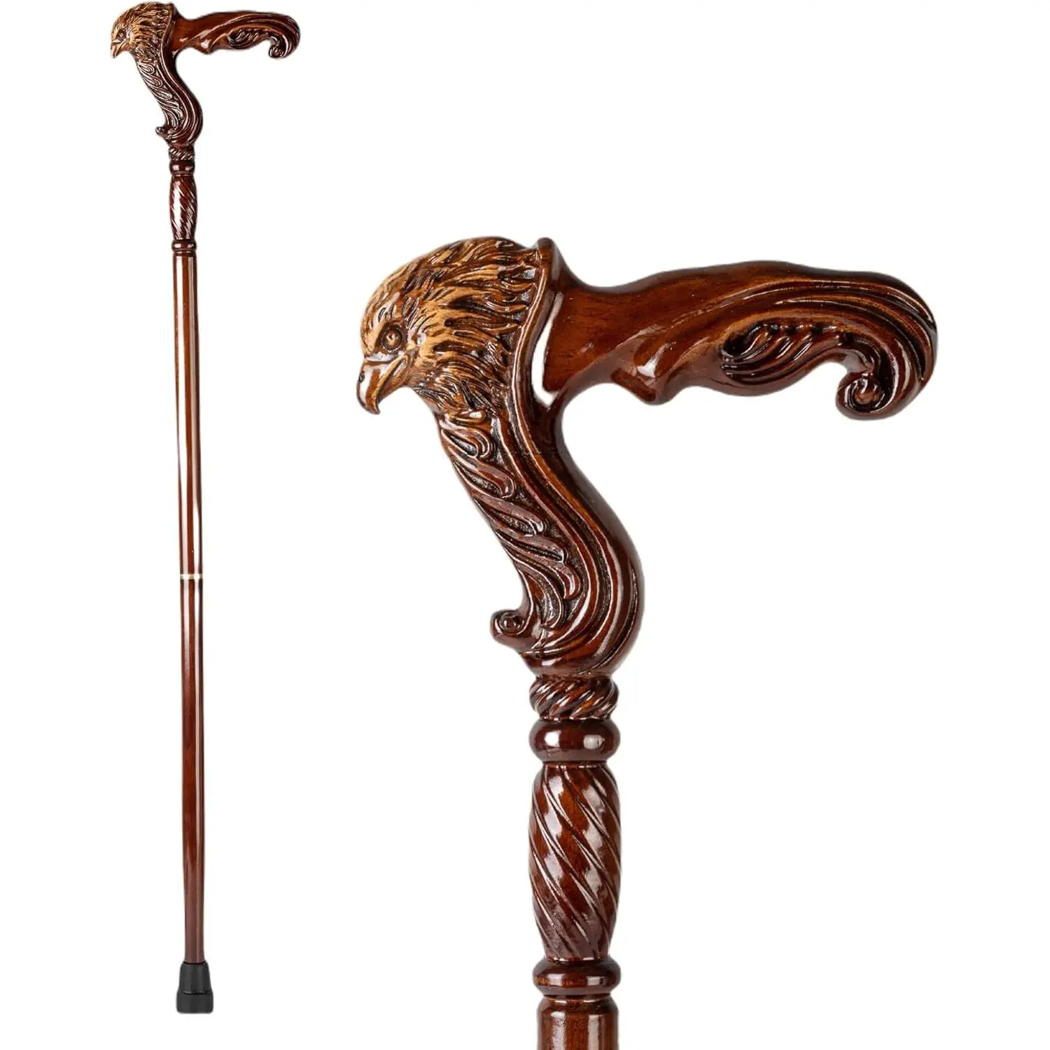 Walking Cane Hand Carved Wooden 37 Inch Ergonomic Handle Rubber Tip for Men Women Seniors Fashionable