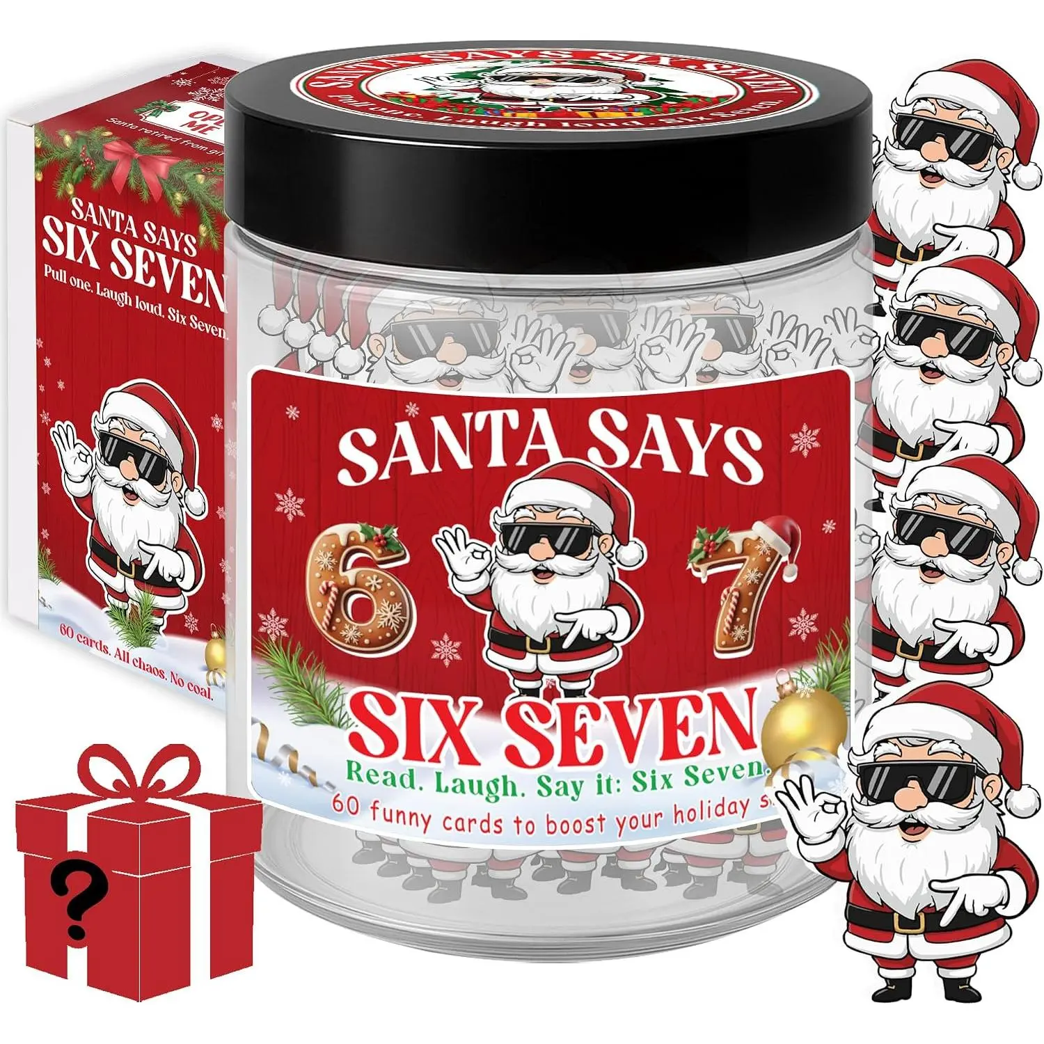 Positive Christmas Jar – 60 Funny Emotional Support , Funny Gifts for Teens, Women, Men, Coworkers, Teachers, Sisters,  Cute Gifts for Women, Teens,  (Santa Six Seven)