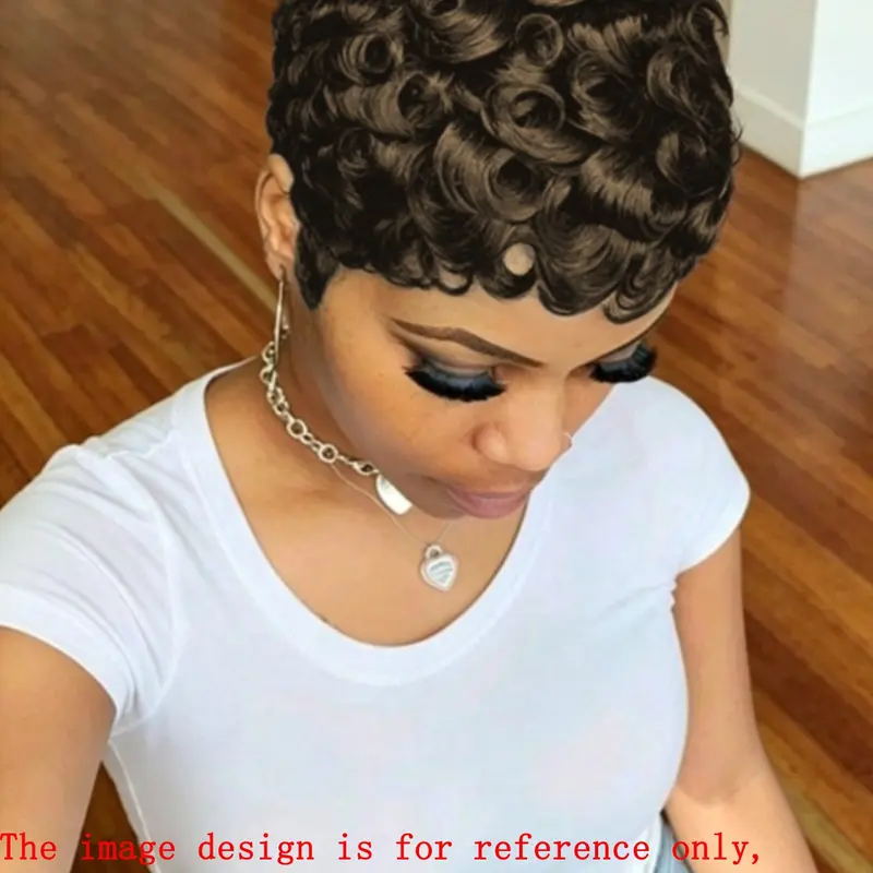 Curly Wave Wig Pixie Cut Wig for Women Halloween Wig Full Machine Made Wig 150% Density 6 Inch Curly Hair Wig Human Hair