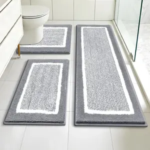 Bathroom Rug Sets, Non Slip, Absorbent Microfiber, Soft Farmhouse Bathroom Rug, Includes U-Shaped Toilet Mat, Shower, Machine Washable Home Goods Grey rug