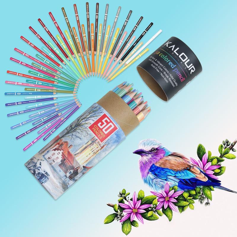 Oil Colored Pencil, 1 Set Professional 50/72 Colors Vibrant Color Artist Pencil Set with Pencil Sharpener and Eraser, Art Supplies for Adults Beginners