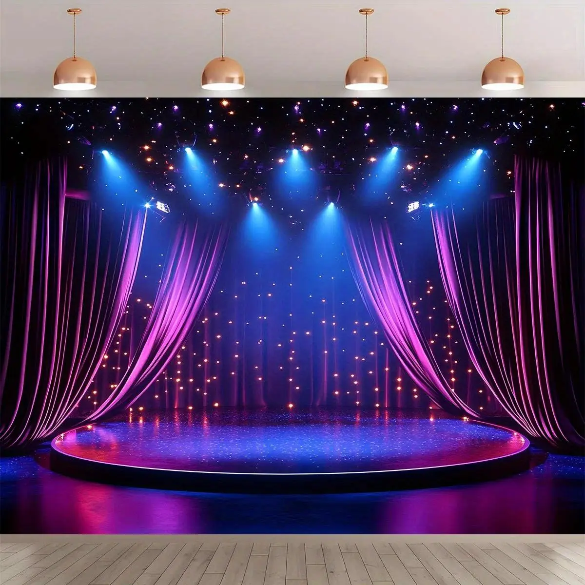 Stage Performance Lighting Backdrop Purple Blue Glow Concert Tapestry Wall Hanging Polyester Photography Background Live Streaming Birthday Party Event Studio Prop Banner