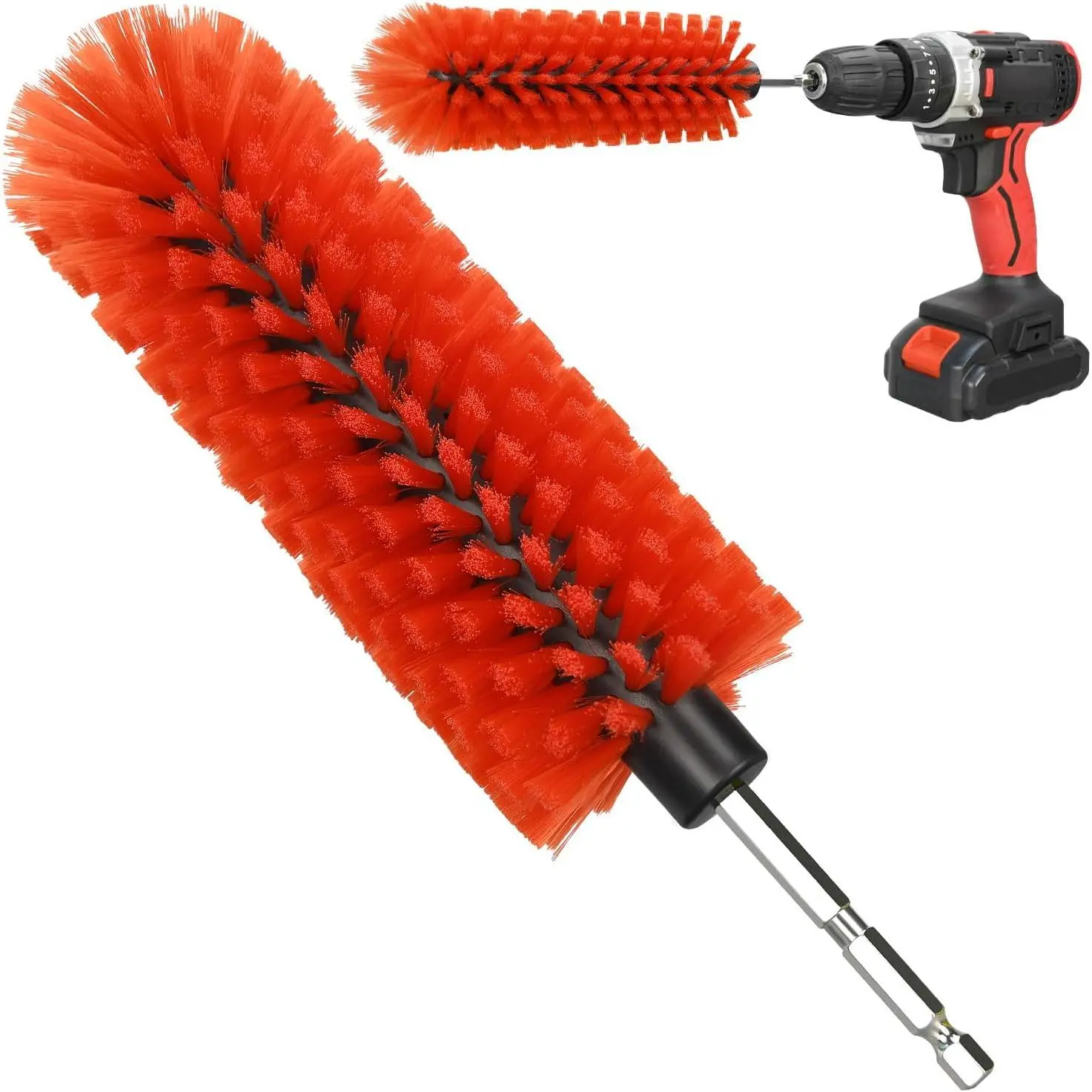 1 Pack Red Drill Brush (1/4in Diameter, Pointed Tip) | Automotive Car Wash Accessory for Wheels, Rims, Cleaning Engines, Exhaust, Bottles with Manufacturer Warranty