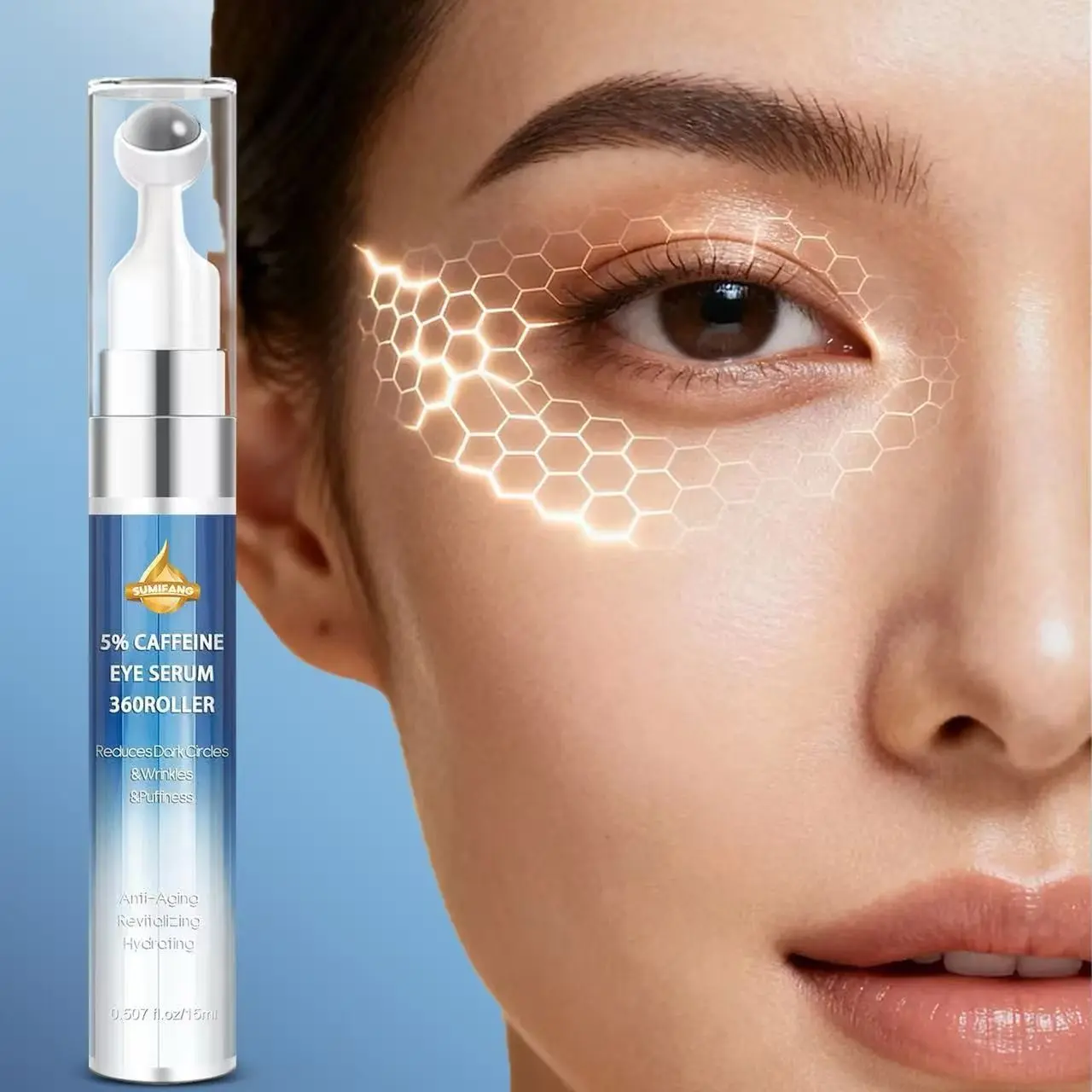 5% Caffeine Eye Serum Roller, Reduces Dark Circles, Eye Care Product, Minimizes Puffiness, Smooths Fine Lines, Hydrating, Non-Greasy, All Skin Types