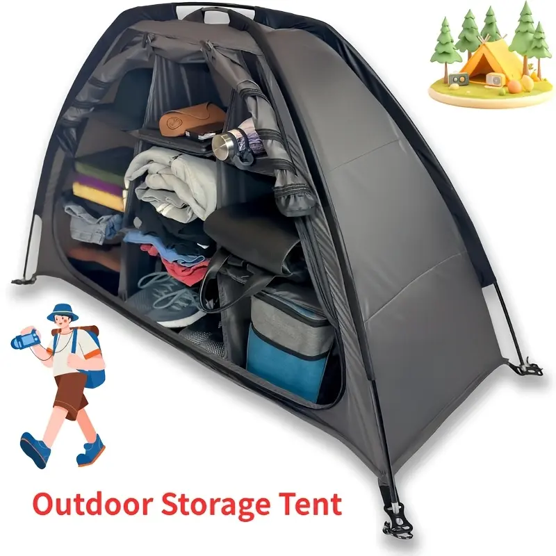 Tent Camping Organizer with Zippered Flap, 9-Shelf Storage. Shoe Organizer, Dining Tent Organizer. Organize Any Other Camp Gear/Additions, Outdoor/Camping/Picnic(Brown/Gray)