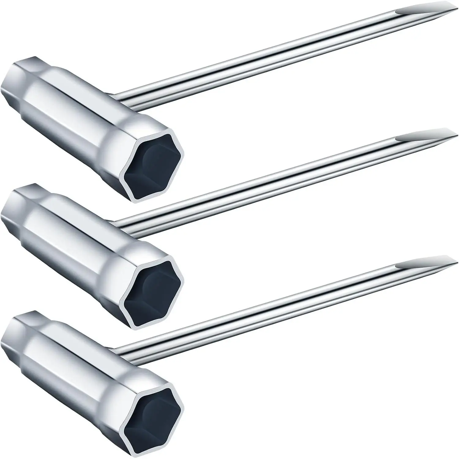 3-Pack Multi-Use Steel Scrench Combination Tool - 13mm/19mm Slotted T-Spanner, 1/2"-3/4" Screw Wrench