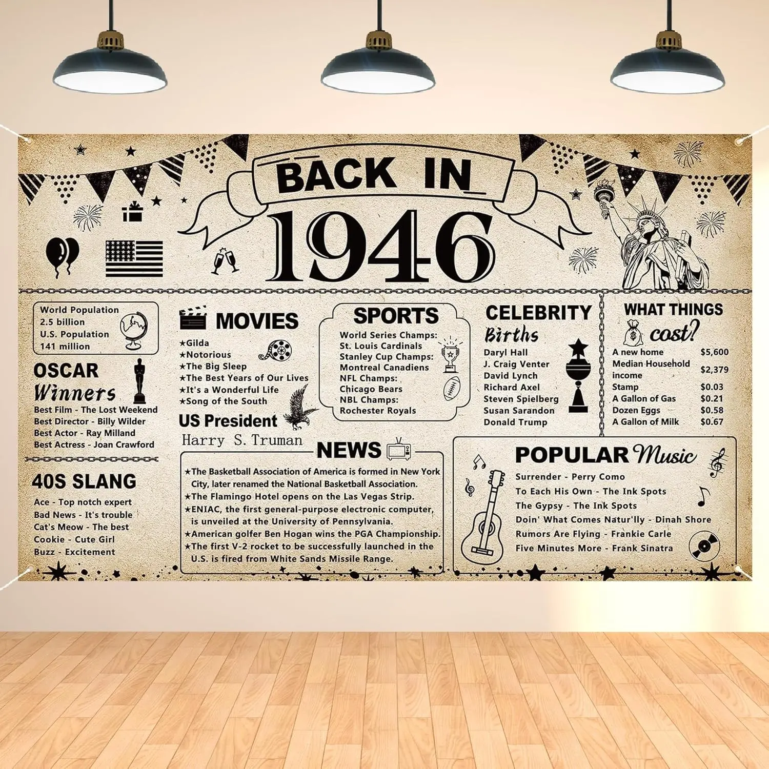 80th Birthday Party Decorations, Vintage Back in 1946 Banner, 80 Year Old Birthday Poster Supplies, Vintage 1946 Backdrop Photography Background for Men & Women, 80th Class Reunion DecorGift