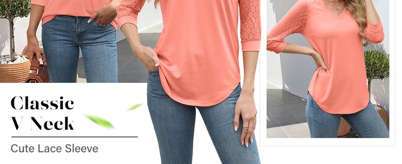 WIHOLL 3/4 Length Sleeve Womens Tops V-Neck Lace Tunic Tops Business Casual Blouses 2025