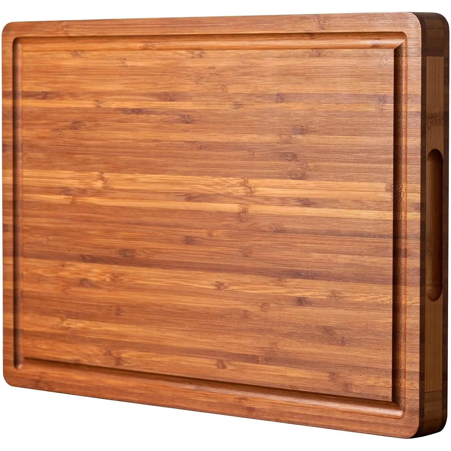 Allsum Bamboo Wood Kitchen Cutting Board, 1" Thick Butcher Block Cheese Charcuterie Board with Side Handles & Juice Grooves, 16x11"