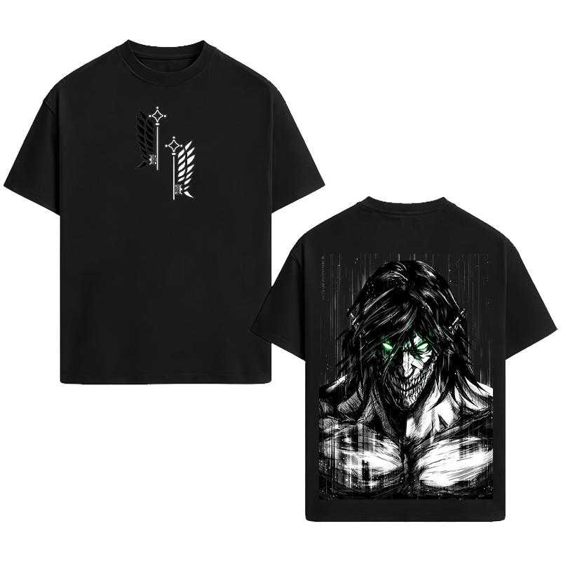 Valentine Shirts Retro Heavy X Attack On Titan Ver Double Printed Men'S Vintage Tee Washed Unisex Oversize Anime Manga Washed Heavyweight Cotton T-Shirt, Anime Gift For Him