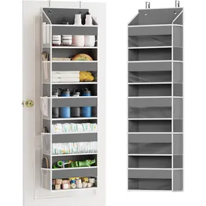 1 Pack Over The Door Organizer with 5 Large Pockets and 10 Mesh Side Pockets, 5 Layers Door Organizer Hanging with Clear Window for Bedroom, Bathroom, Pantry and Nursery, Gray