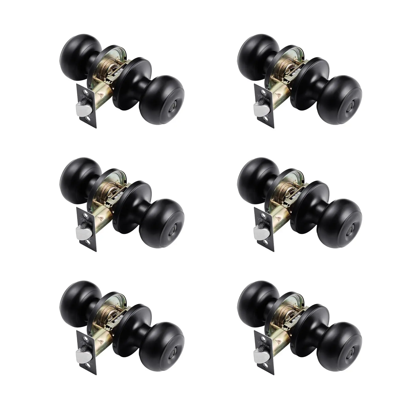 【DealsForYouDays】VEVOR 6 Pack Black Door Knobs, Privacy Door Knob with Round Ball, Keyless Exterior Thumb Turn Lock Interior, All Metal Doorknobs Hardware, Matte Black Modern Design for Bedroom Bathroom