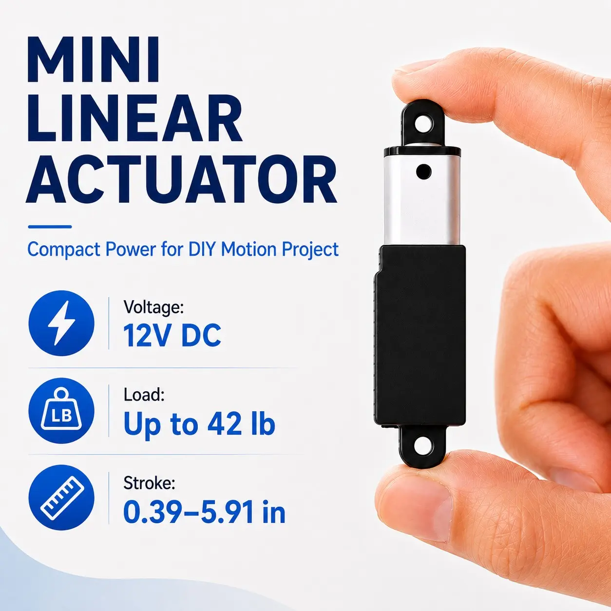 12V Mini Electric Linear Actuator, Stroke 0.39–5.91 Inches, Max Force 42 Lbs, Built In Limit Switch, Ideal for DIY Robots, Car Models, Cabinet Projects