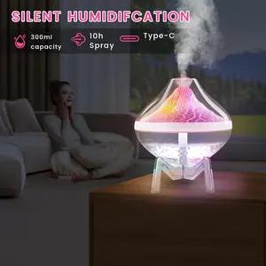 Simulation Volcano Atmosphere Lamp Humidifier, Seven-Color LED Light, Flame Diffuser, Small Bedroom Humidifier, Home Decor, Gift