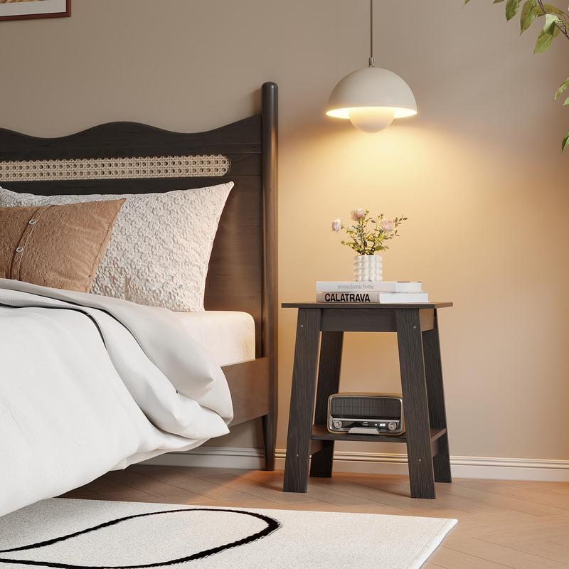 Farmhouse Rustic End Table with Storage Shelf, 2-Tier Narrow Accent Table for Living Room & Bedroom