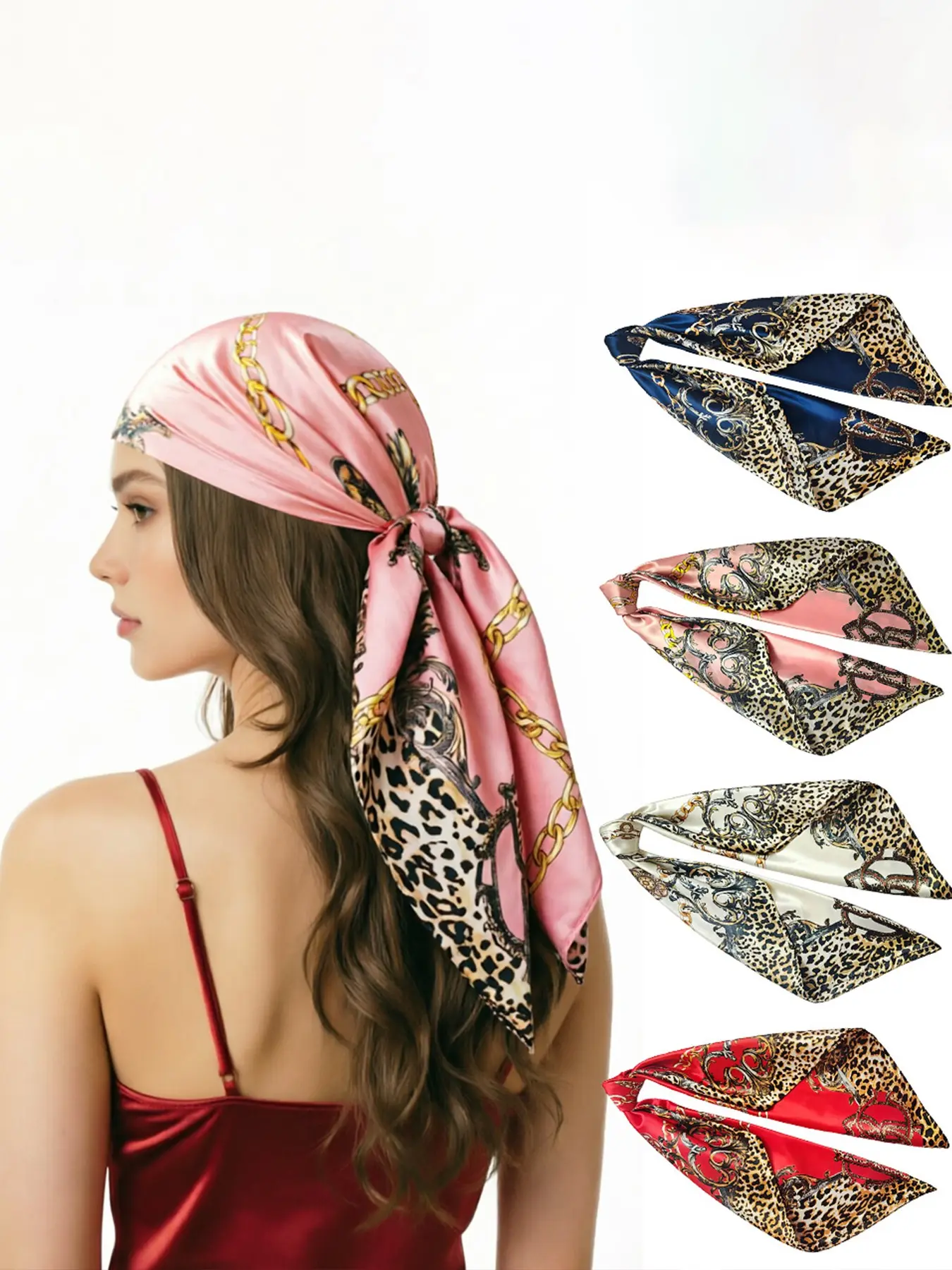 4PCS/set 90*90cm Large Square Head Scarves Silk Like Neck Scarf Bandana Hair Sleeping Head Wrap Fashionable Hair Scarfs for Women