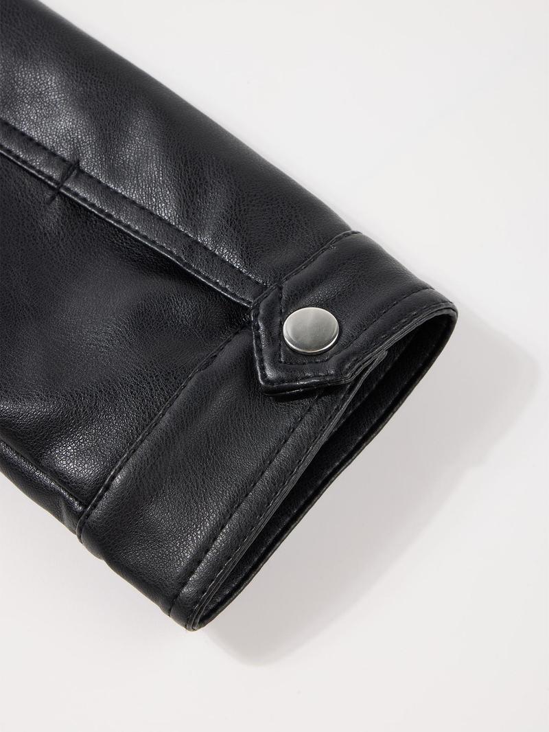 Women's PU Jacket Spring Fall Retro Motorcycle Style, Casual Fitted Plaid Outerwear, Long Sleeve Stand Collar Commuter Coat