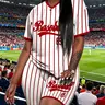 Women's Casual Stripe Print V Neck Two-Piece Set, Baseball Style Fitted Regular Length Tops &, Medium-Weight Fabric, Stretchy Summer Outfit, Clothing Sets