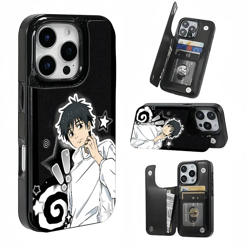 Anime Jujutsu Kaisen Yuta Okkotsu Pattern Card Holder Leather Case, Printed phone case, not 3D textured. Features card slot for bank cards, transit cards etc. Compatible with iPhone 17/16/15/14/13/12. Unisex, great holiday gift.
