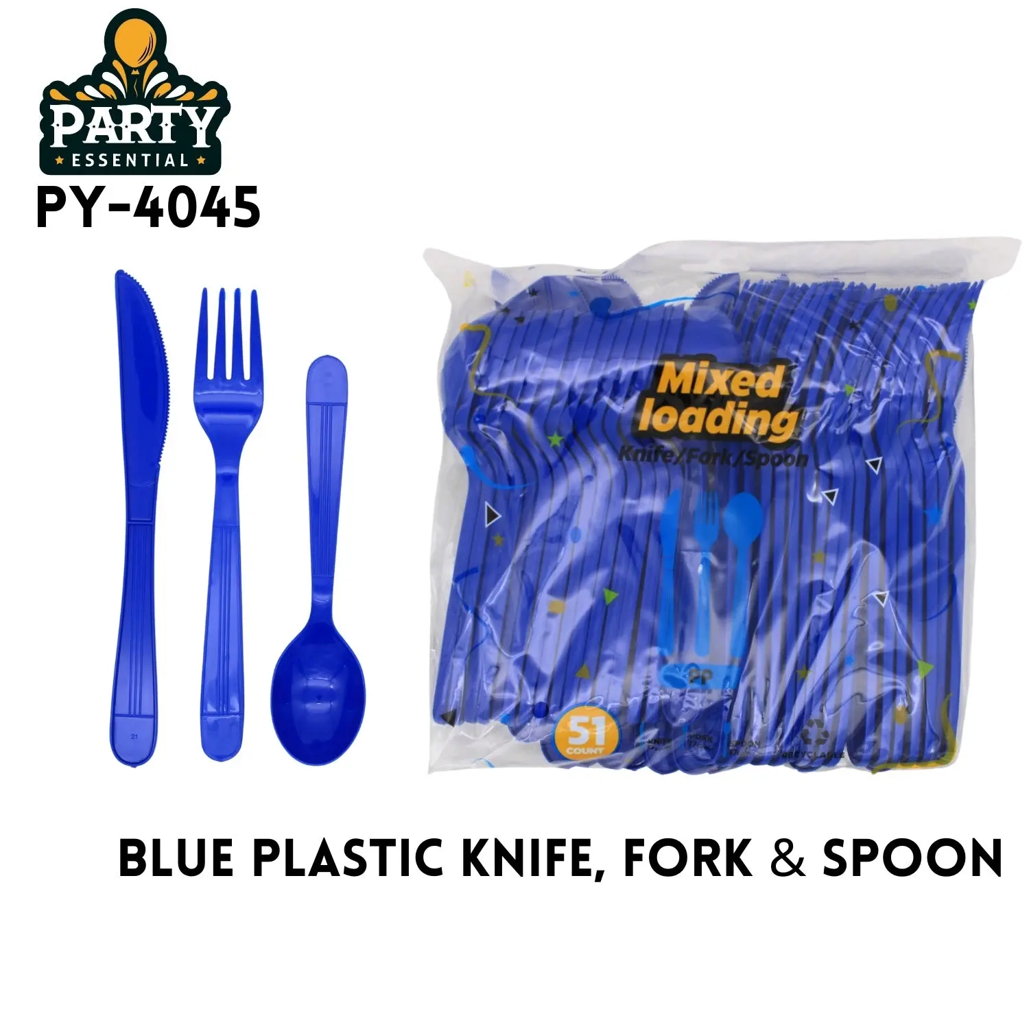 Disposable Plastic Cutlery Set 51 Count, Blue Party Picnic Disposable Utensils, Plastic Fork Spoon Knife Bulk Kit for Backyard BBQ Outdoor Camping Birthday Gathering