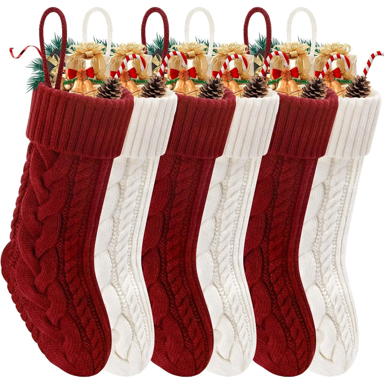 Christmas Stockings 6 Pack 18 Inches Large Size Knitted Stockings Christmas Decorations for Family Holiday Party Decor