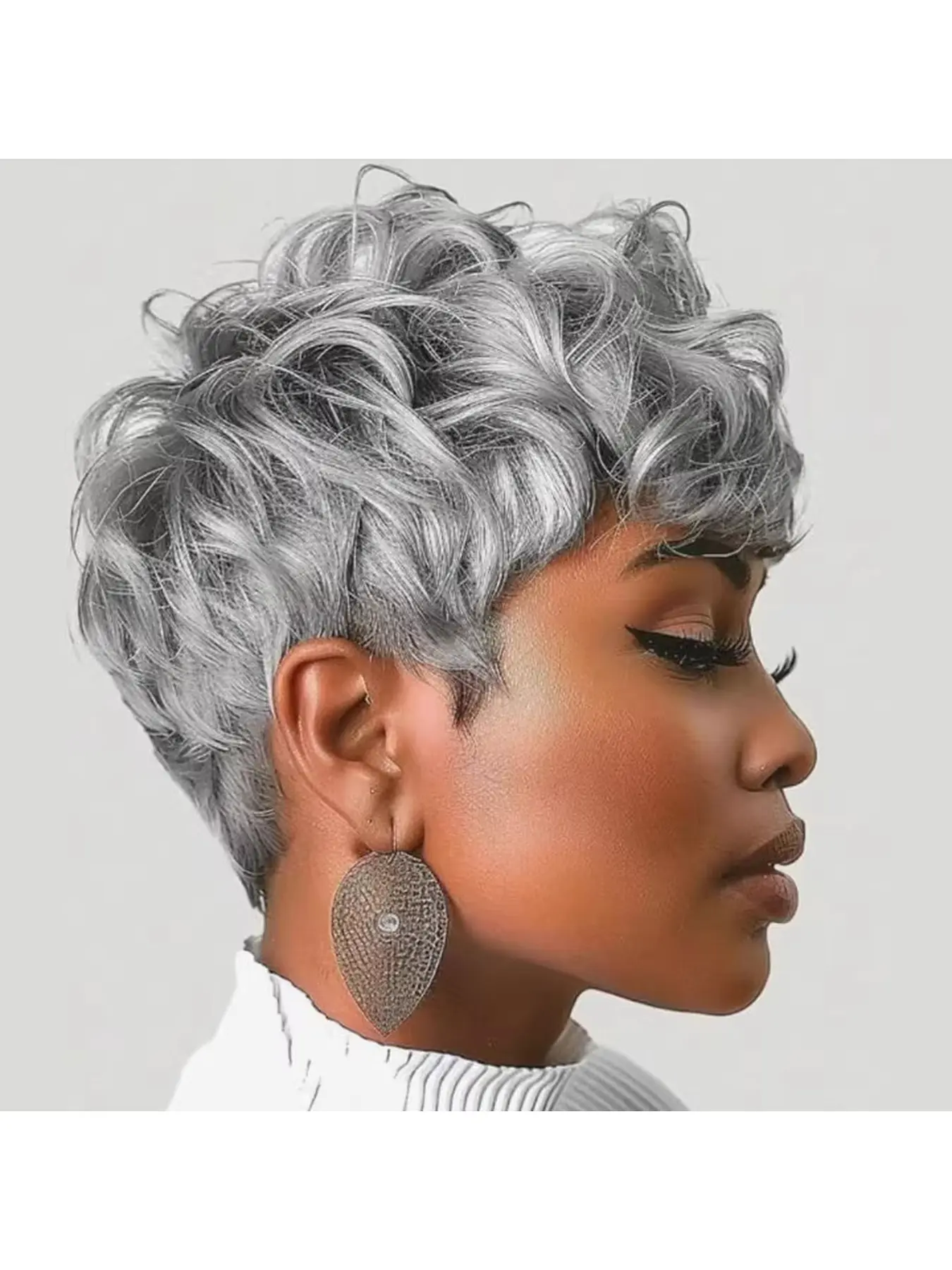 Silver Grey Short Curly Lace Front Wig for Women Made of Heat Resistant Synthetic Fiber Lightweight Breathable Comfortable Stylish Daily Wear Trendy Street Style Fashion Hairpiece