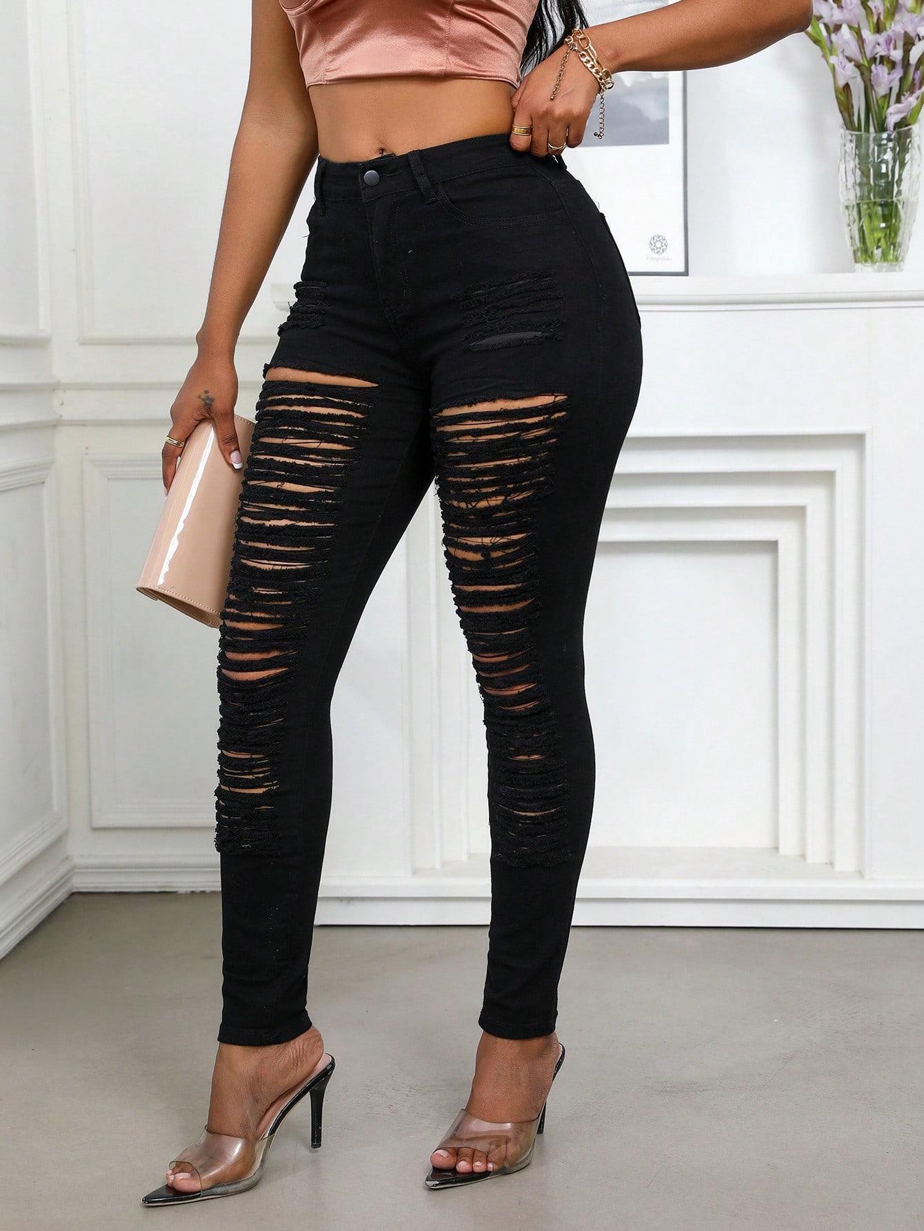 High Waist Extreme Ripped Skinny Jeans | Heavy Distressed Destroyed Denim | Sexy Cut-Out Pants for Women 2026
