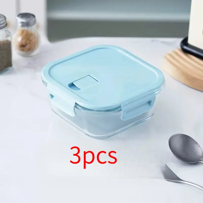 3 Pack Glass Food Containers Rectangle Lunch Boxes Airtight Lids for Students Adults Leakproof Meal Prep Containers Microwave Safe Home Office Use