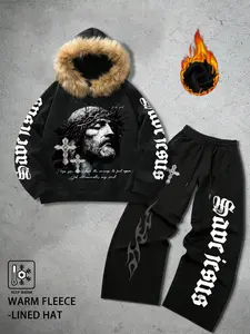 Men's Y2K Casual Streetwear Letter Print Hoodie and Sweatpants Set, Fall Fashion Trendy Active Youth Campus Stylish Versatile Unique