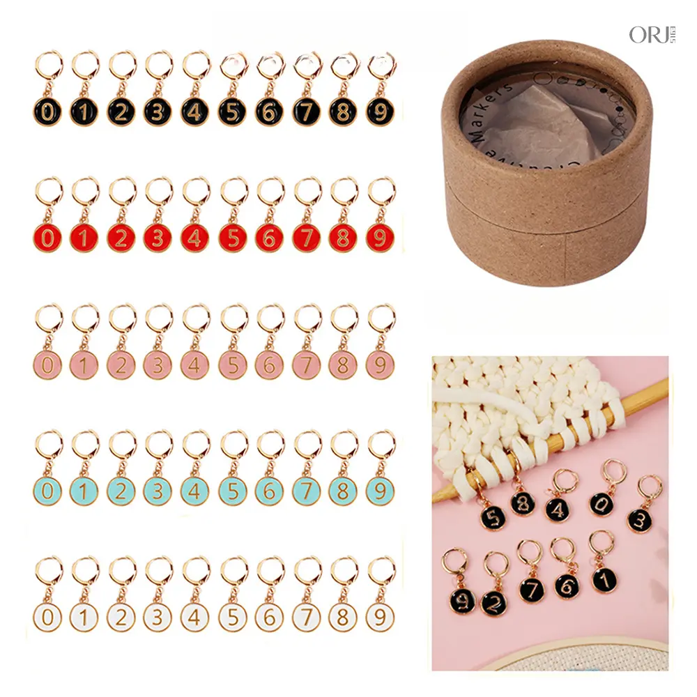 Gold Number Enamel Knitting Stitch Markers, Round Metal Colorful Yarn Crochet Stitch Marker Pendants, Hand Weaving DIY Knitting Counting Accessories For Knitters Crochet Lovers Craft Supplies summerwins,acrylic,charm,,brooklyn,,stainless,mom,bi,,necklace,