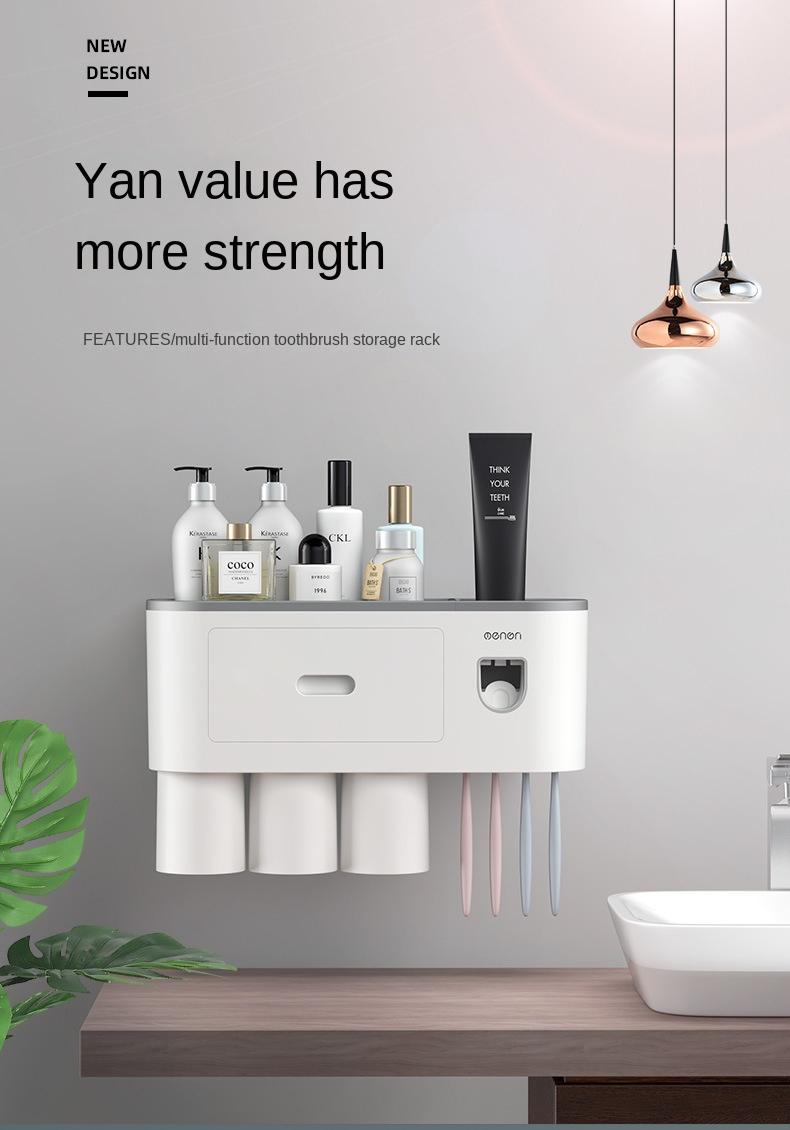 Creative toothbrush shelf, no punching, mouthwash, brushing cup, wall-mounted bathroom storage, automatic toothpaste squeezer toothbrush sterilizer